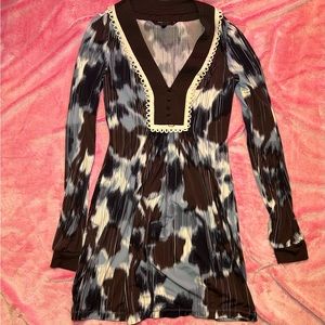 EUC xxs BCBGMAXAZRIA multicolor brown blue white dress